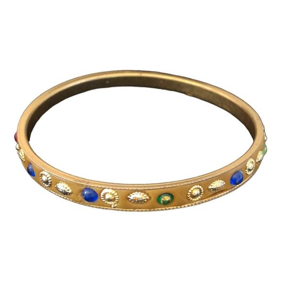 Two Multicolored Rhinestone Gold Stones Bangle Bracelets - Picture 9 of 16